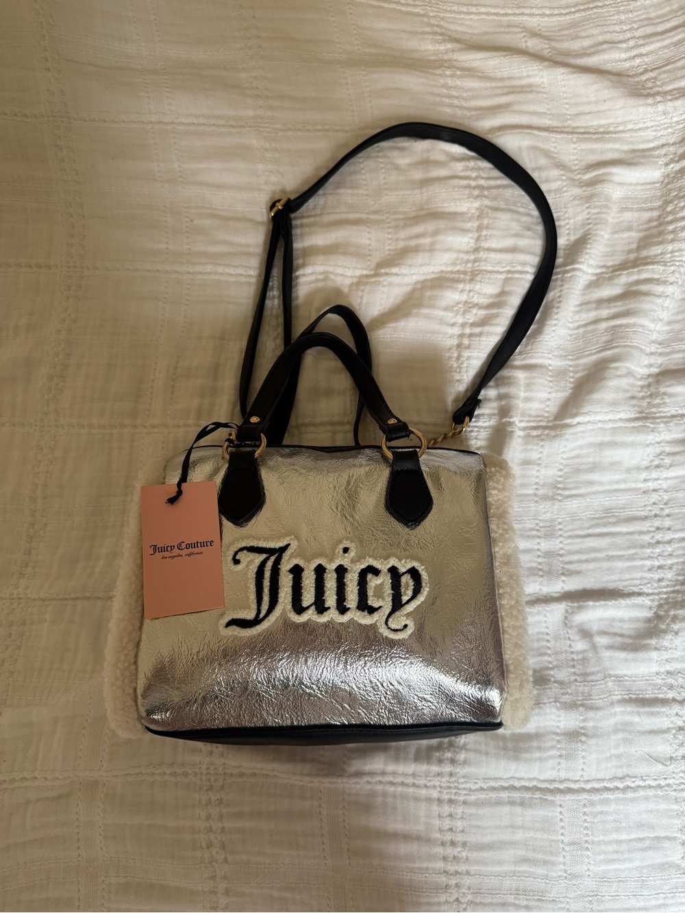 Juicy Couture Silver Metallic 'Juicy' Crossbody with Black Trim